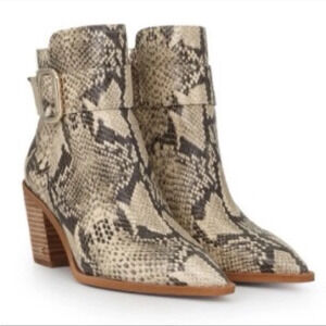 NWT SAM EDELMAN Leonia Buckle Pointed Toe Snakeskin Ankle Booties